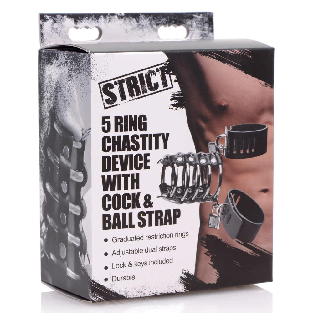 Strict - 5 Ring Chastity Device With Cock & Ball Strap - Image 4