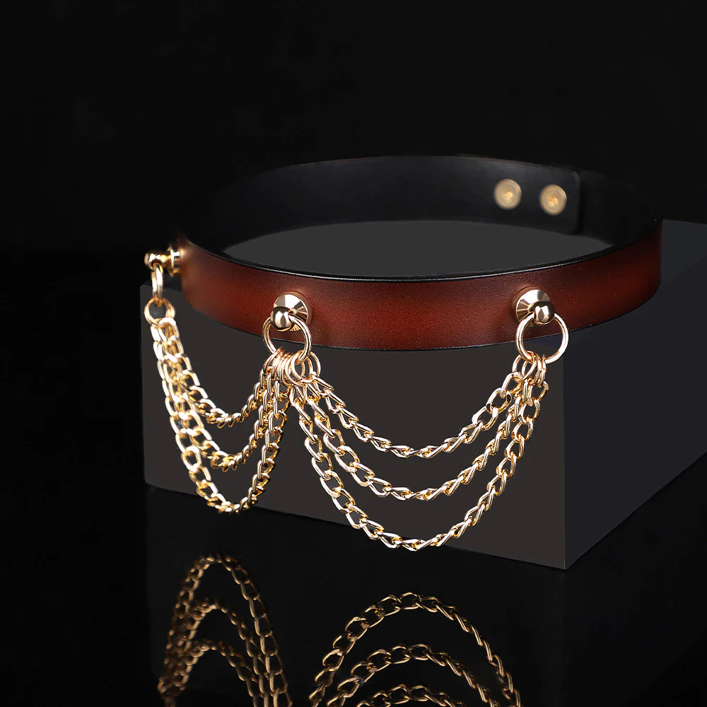 ZYL Draped Triple Chain Genuine Leather Collar - Image 3