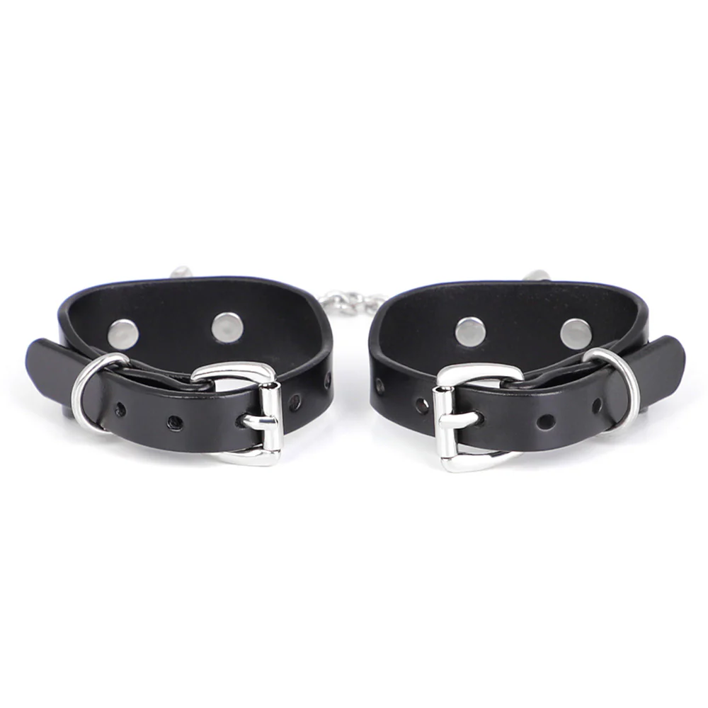 ZYL Genuine Leather Bolted D-Ring Petite Wrist Cuffs - Image 3