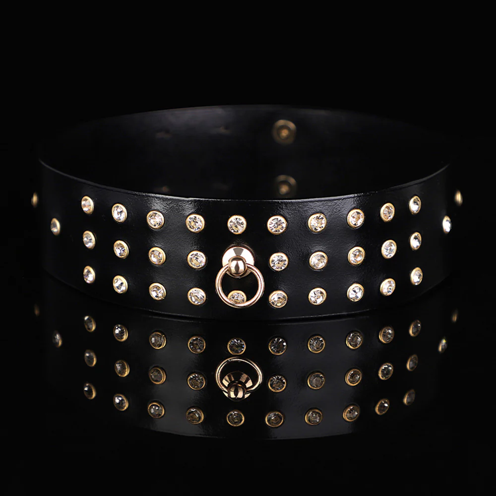 ZYL Genuine Leather Diamante Push-Stud Collar - Image 3