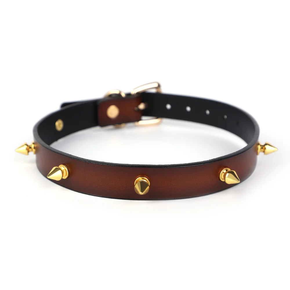 ZYL Genuine Leather Gold Spiked Choker