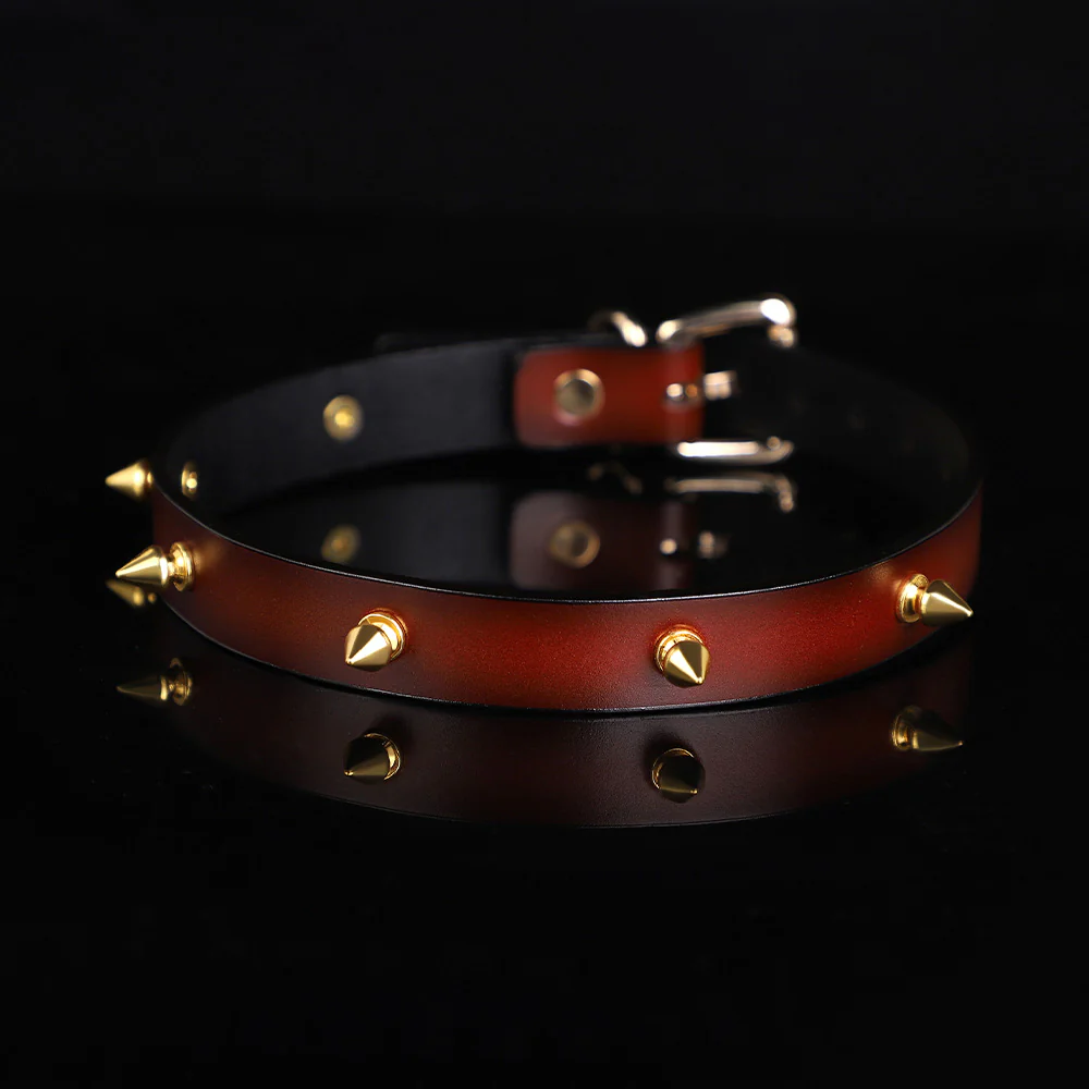 ZYL Genuine Leather Gold Spiked Choker - Image 2